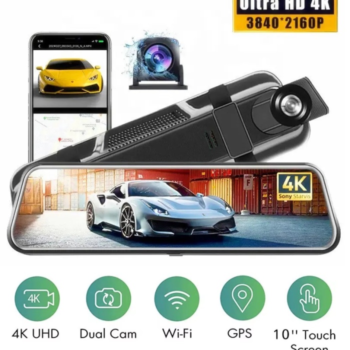 MPIA CC68 10 Tam Ekran Aynalı 128GB Araç İçi 4K Kamera GPS, Wifi ,Geri Görüş Kamerası