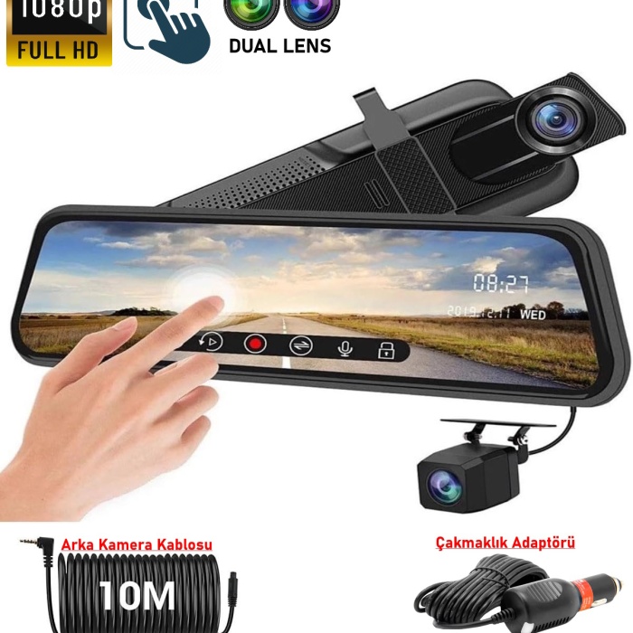 MPIA CC63 10 Dokunmatik Ekran FullHD 1080P Hafıza Araç Içi Çift Lens Kamera (Çakmaklık Adaptörü)