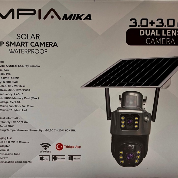 MPIA Mika 6MP Dual Lens  Wifi Güneş Enerjili Hareketli Akıllı Kamera Gece Görüş V380Pro