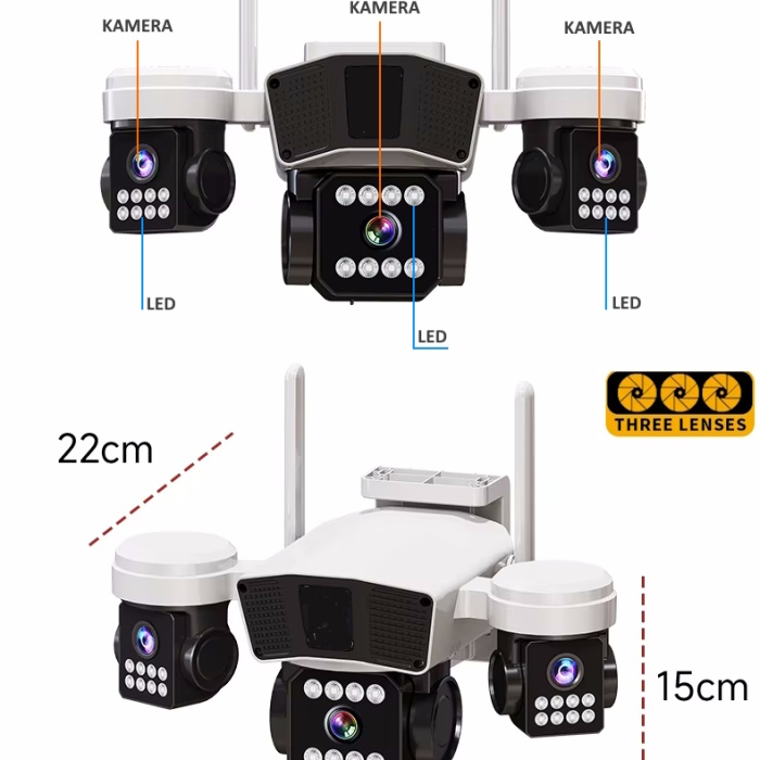 O-Kam 3036Pro, 9MP, WiFi, 3 Lens, Akıllı Kamera, Yapay Zeka, İnsan Algılama, Su Geçirmez, Uzaktan İzleme, Gece Görüş