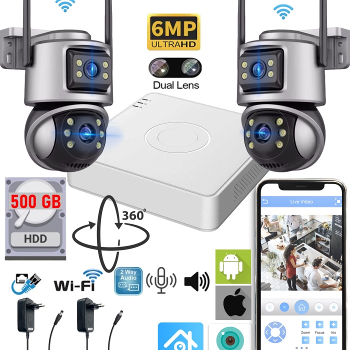 Ventus XMeye Akıllı Güvenlik Kamera Seti 2 (Dual Lens) Wifi Akıllı Kamera 500GB HDD Gece Görüş Waterproof