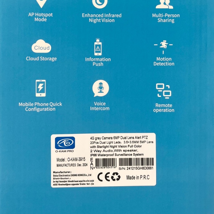 Güneş Enerjili Solar Kamera 4G O-Kam Pro Türkçe Uygulama Gece Görüş, Sesli Konuşma, Uzaktan İzleme
