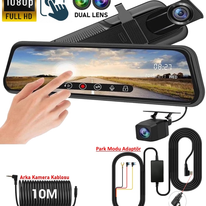 MPIA CC63 10 Dokunmatik Ekran FullHD 1080P Hafıza Araç Içi Çift Lens Kamera (Park Mod Adaptörü)
