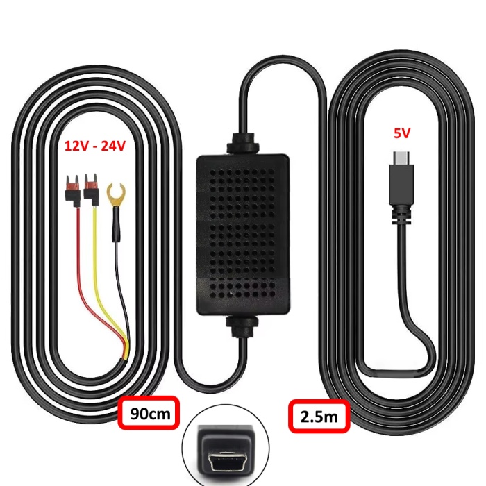 Araç İçi Kamera Adaptörü 12-24V/5V  Mini USB 3A Park Modu Adaptör