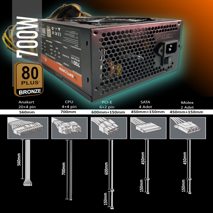SPRANGE PS700-80P 700 Watt 80 Plus Bronze Power Supply