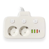 Akım Korumalı 2’li Ayrı Anahtarlı Priz, 2x Priz, 3x Usb, 1x Type-c, 2 Mt Kablo, Hızlı Şarj