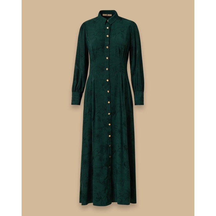 YENİ SEÇİL KADIN çiçek desenli pile detaylı jakar elbise10002521311008