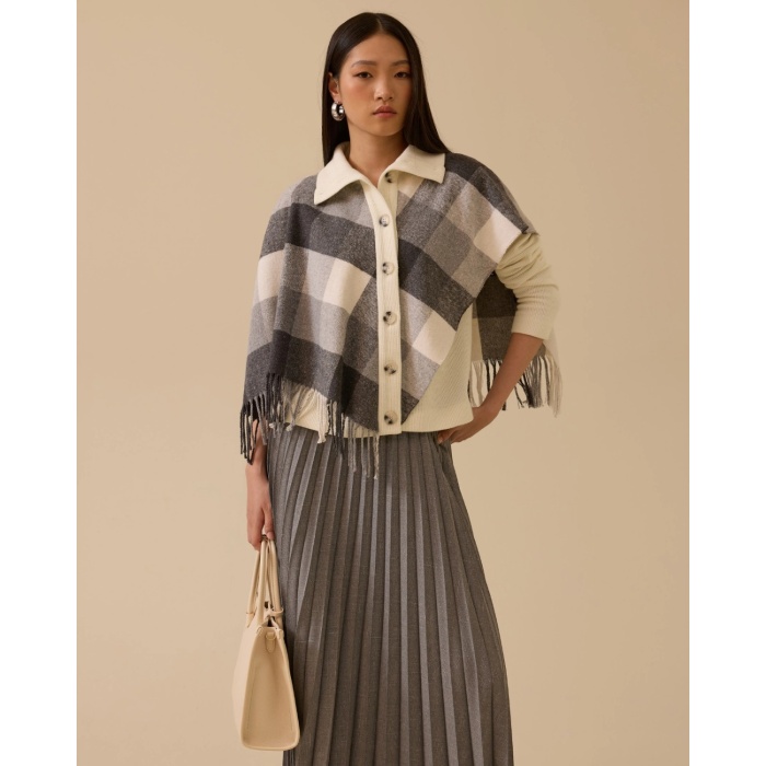 YENİ SEÇİL KADIN şal görünümlü ekose desenli triko hırka 10002521711004