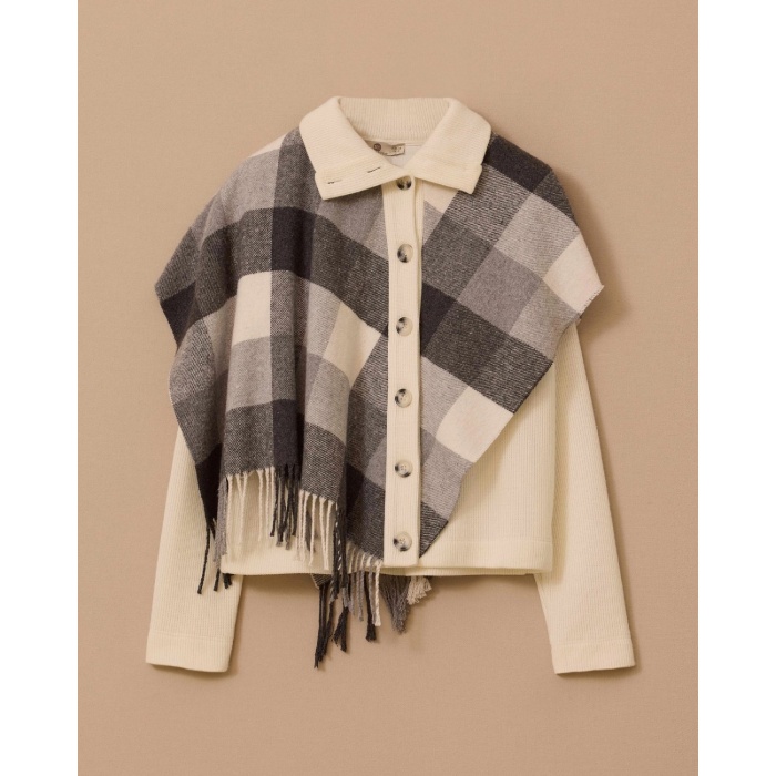 YENİ SEÇİL KADIN şal görünümlü ekose desenli triko hırka 10002521711004