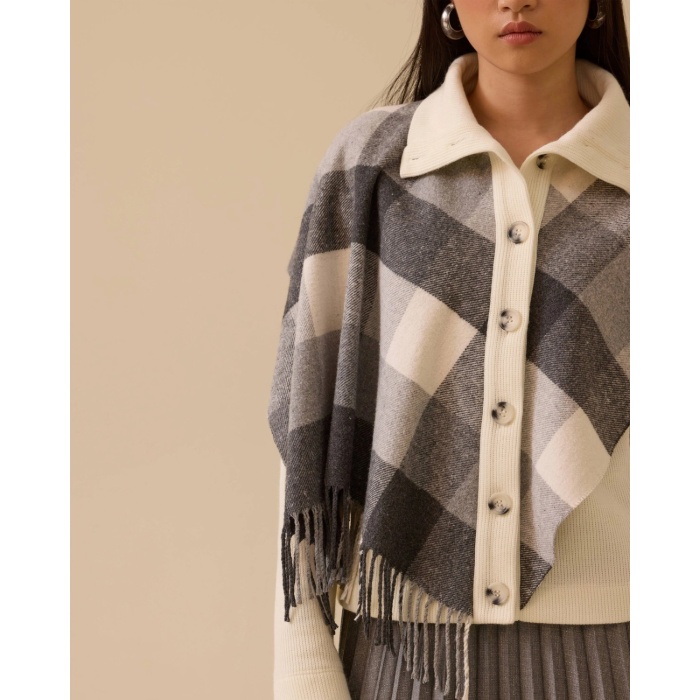 YENİ SEÇİL KADIN şal görünümlü ekose desenli triko hırka 10002521711004