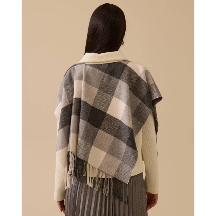 YENİ SEÇİL KADIN şal görünümlü ekose desenli triko hırka 10002521711004