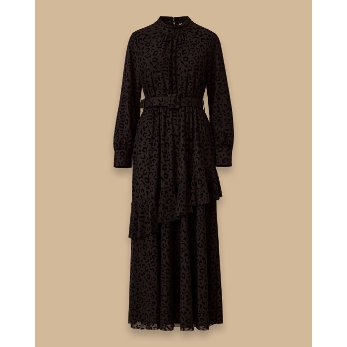 YENİ SEÇİL KADIN leopar desenli kemerli elbise 10002521311009