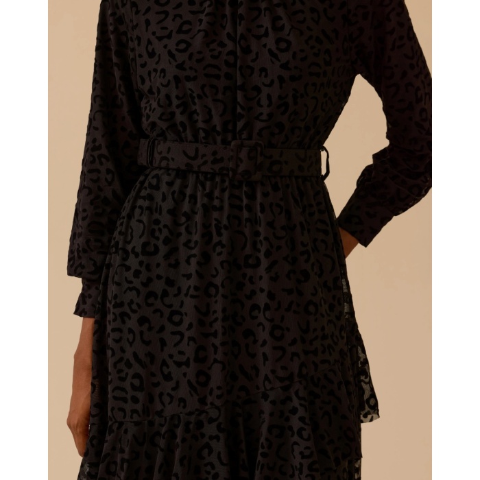 YENİ SEÇİL KADIN leopar desenli kemerli elbise 10002521311009