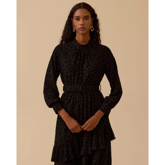 YENİ SEÇİL KADIN leopar desenli kemerli elbise 10002521311009