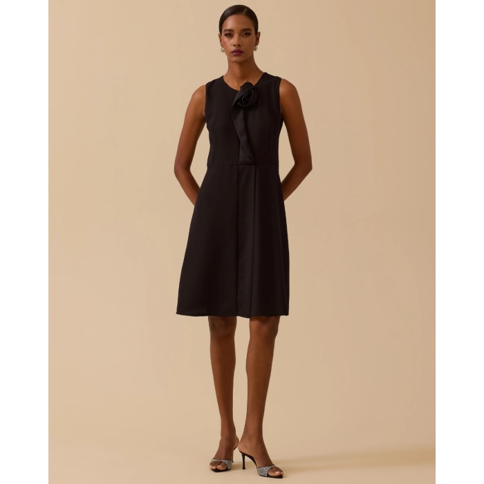 YENİ SEÇİL KADIN gül detaylı kolsuz diz üstü şık elbise 30002511318023