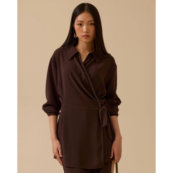 YENİ SEÇİL KADIN boncuk detaylı bağlamalı kruvaze TUNİK 10002521211007