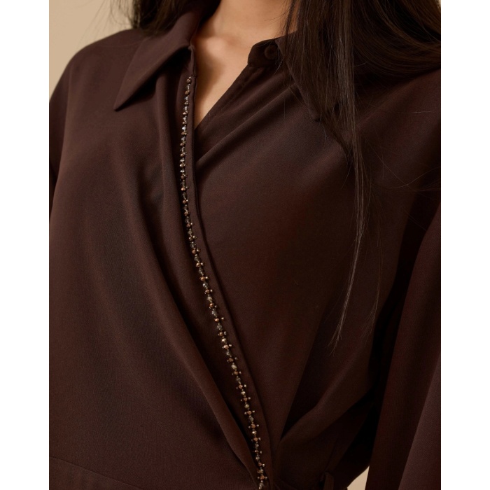 YENİ SEÇİL KADIN boncuk detaylı bağlamalı kruvaze TUNİK 10002521211007