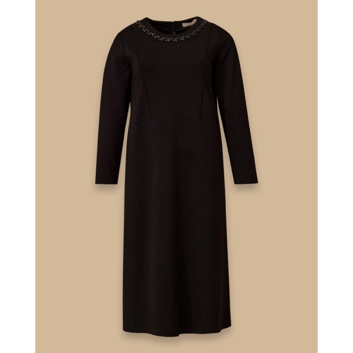 YENİ SEÇİL KADIN büyük beden taşlı yaka detaylı elbise 10002521314002