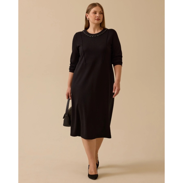 YENİ SEÇİL KADIN büyük beden taşlı yaka detaylı elbise 10002521314002