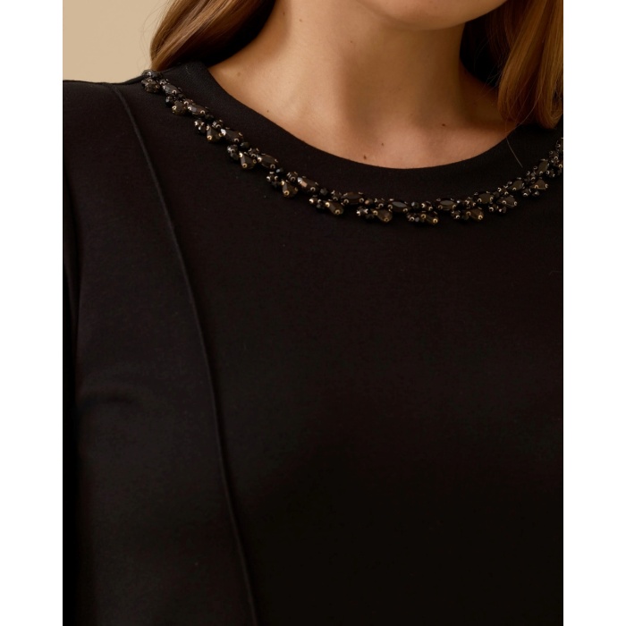 YENİ SEÇİL KADIN büyük beden taşlı yaka detaylı elbise 10002521314002