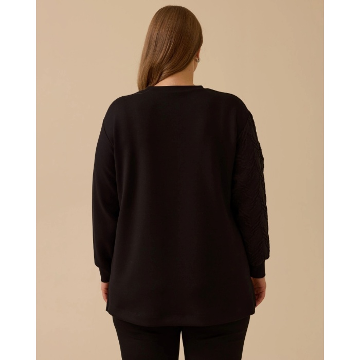 YENİ SEÇİL KADIN büyük beden dokulu düğme detaylı sweatshirt 10002522314009