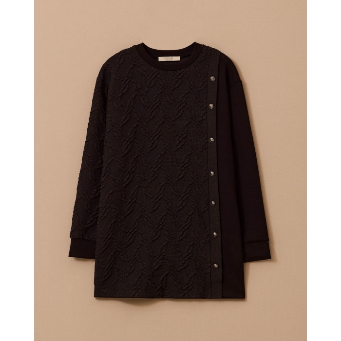 YENİ SEÇİL KADIN büyük beden dokulu düğme detaylı sweatshirt 10002522314009