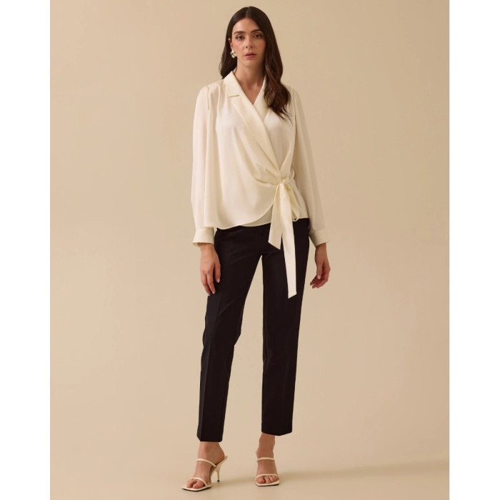 YENİ SEÇİL KADIN bağlamalı kruvaze saten bluz 10002511810018