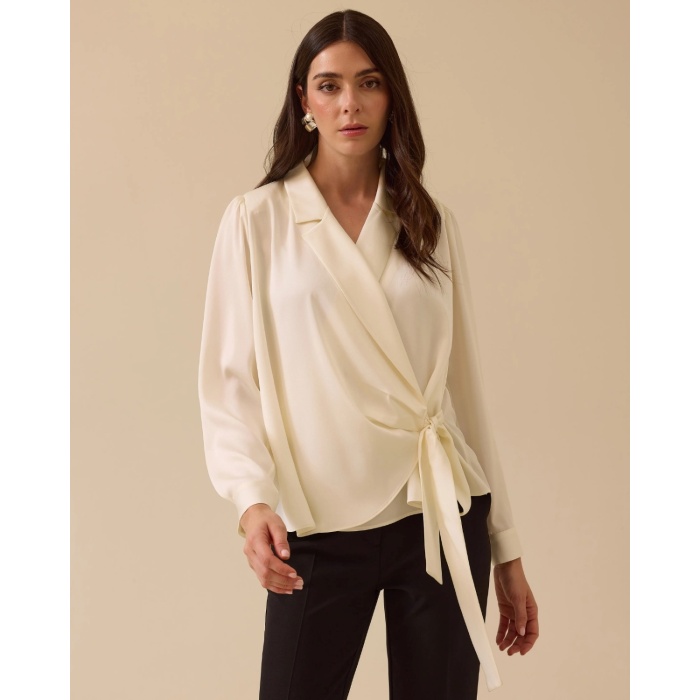 YENİ SEÇİL KADIN bağlamalı kruvaze saten bluz 10002511810018