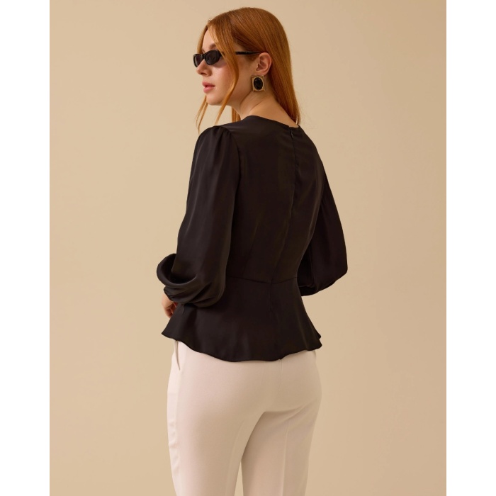 YENİ SEÇİL KADIN bağlamalı uzun kollu saten bluz 10002511810019