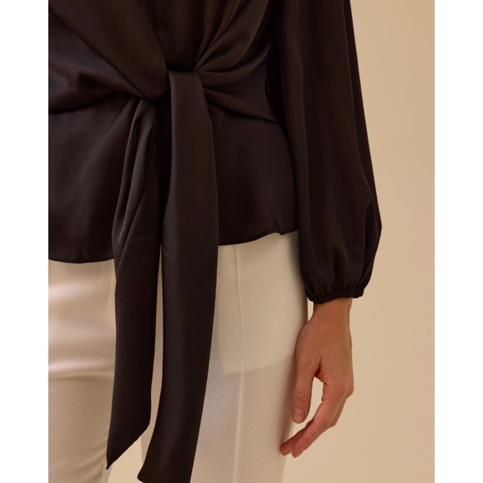 YENİ SEÇİL KADIN bağlamalı uzun kollu saten bluz 10002511810019