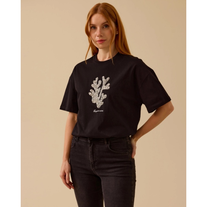 YENİ SEÇİL KADIN taş detaylı baskılı tişört 10002512410014