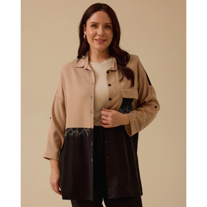 YENİ SEÇİL KADIN BÜYÜK BEDEN taş detaylı düğmeli tunik 10002421214012