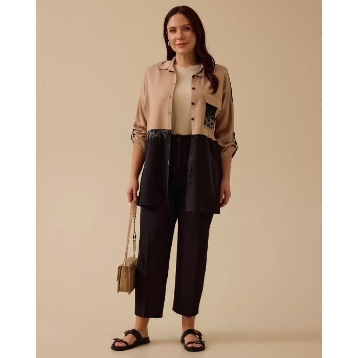 YENİ SEÇİL KADIN BÜYÜK BEDEN taş detaylı düğmeli tunik 10002421214012