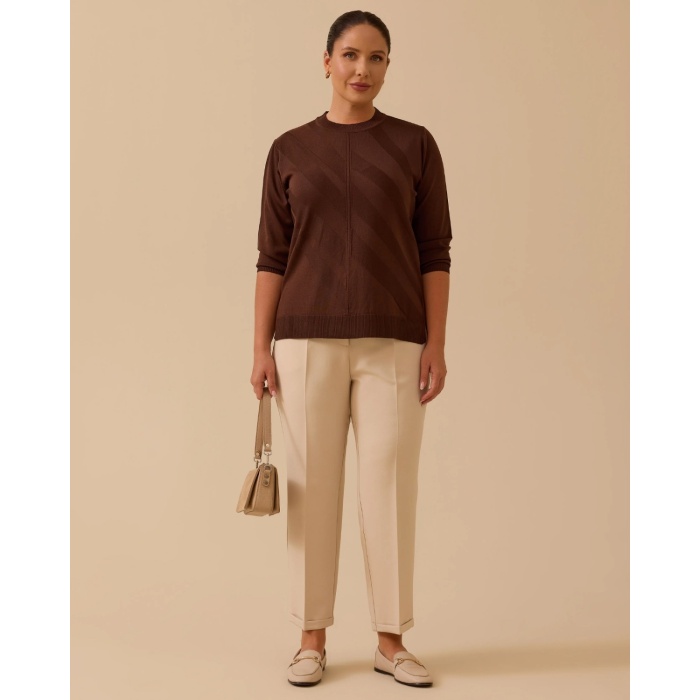 YENİ SEÇİL KADIN büyük beden desenli triko bluz 10002521714006