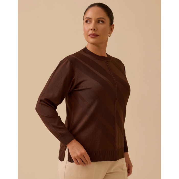 YENİ SEÇİL KADIN büyük beden desenli triko bluz 10002521714006