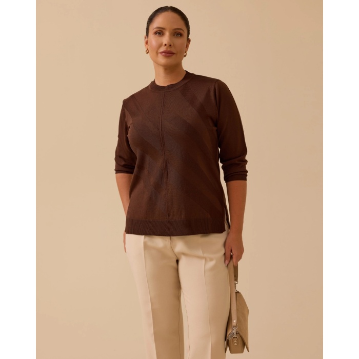 YENİ SEÇİL KADIN büyük beden desenli triko bluz 10002521714006