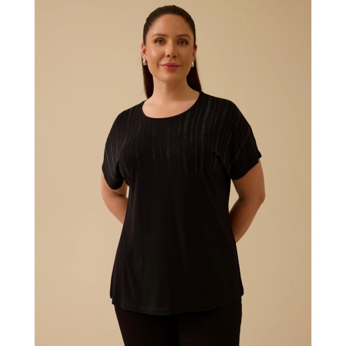 YENİ SEÇİL KADIN büyük beden taşlı kısa kollu tişört 10002512414001