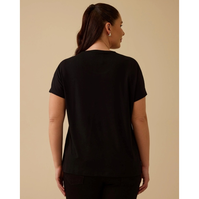 YENİ SEÇİL KADIN büyük beden taşlı kısa kollu tişört 10002512414001