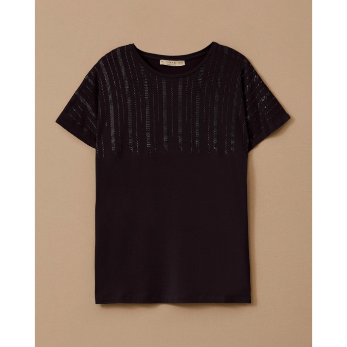 YENİ SEÇİL KADIN büyük beden taşlı kısa kollu tişört 10002512414001