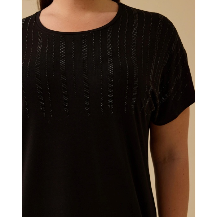 YENİ SEÇİL KADIN büyük beden taşlı kısa kollu tişört 10002512414001