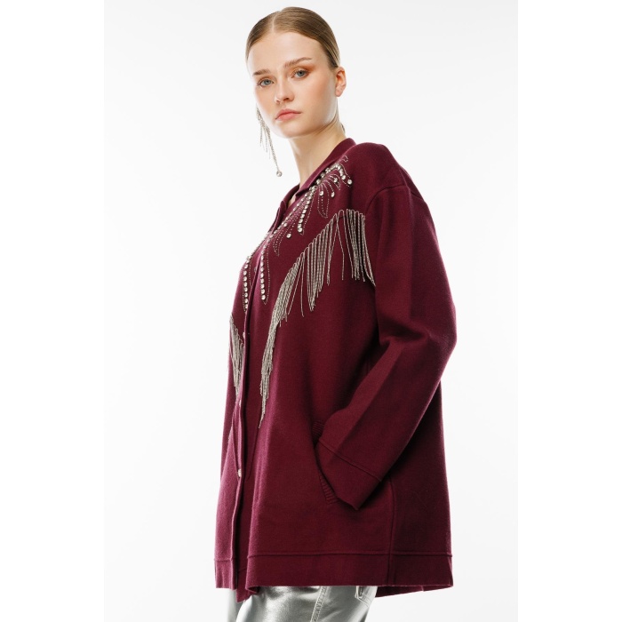 YENİ GHİSA KADIN TAŞ İŞLEME DETAYLI HIRKA 5KOBHRK3899