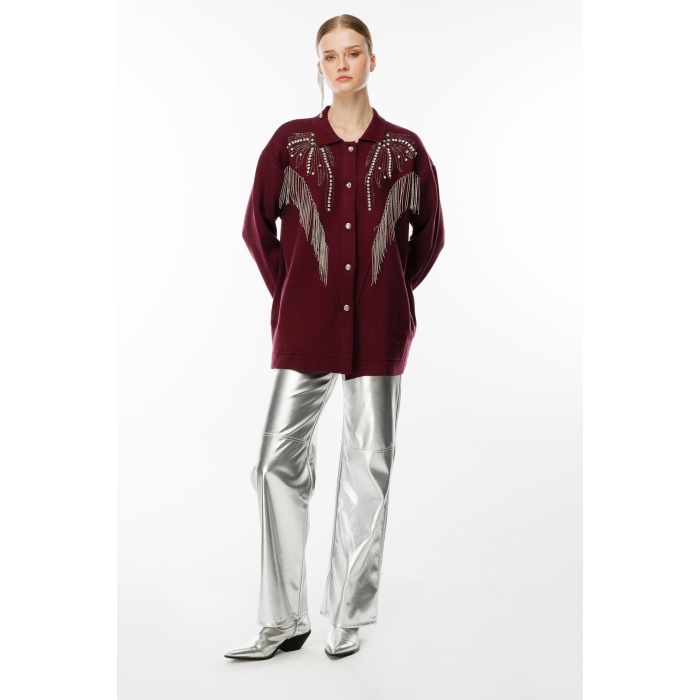 YENİ GHİSA KADIN TAŞ İŞLEME DETAYLI HIRKA 5KOBHRK3899