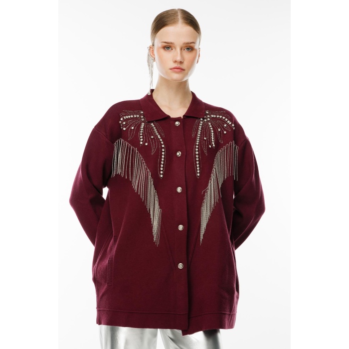 YENİ GHİSA KADIN TAŞ İŞLEME DETAYLI HIRKA 5KOBHRK3899