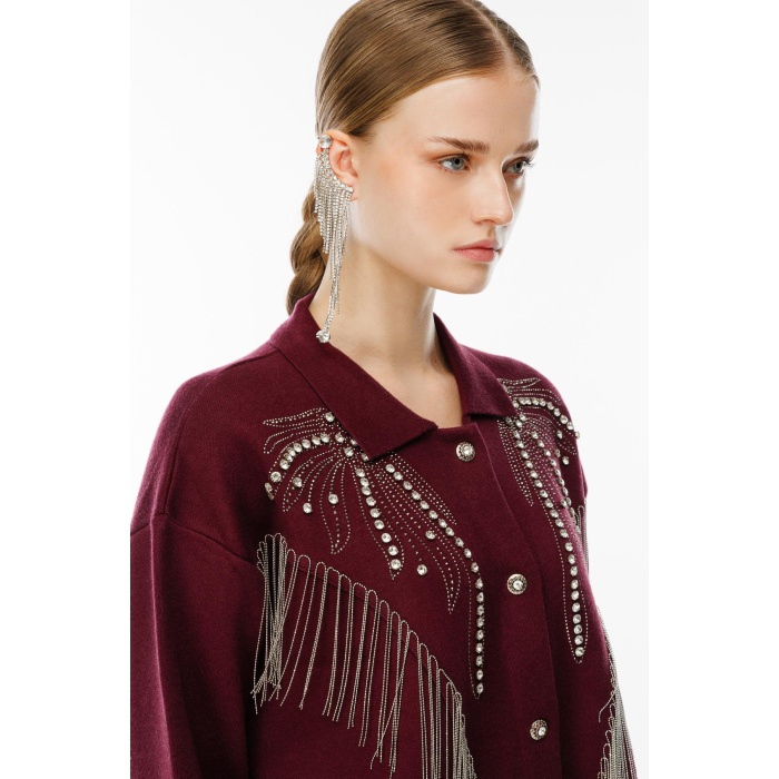 YENİ GHİSA KADIN TAŞ İŞLEME DETAYLI HIRKA 5KOBHRK3899