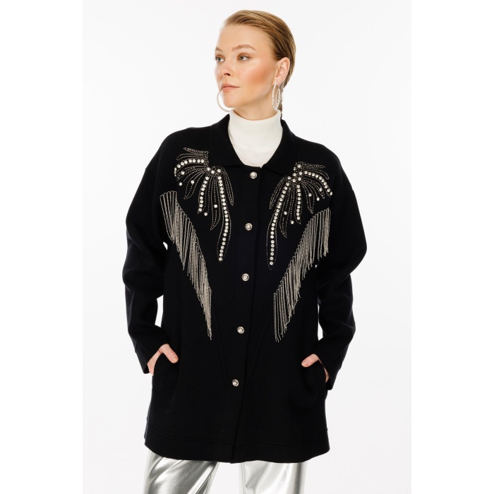 YENİ GHİSA KADIN TAŞ İŞLEME DETAYLI HIRKA 5KOBHRK3899