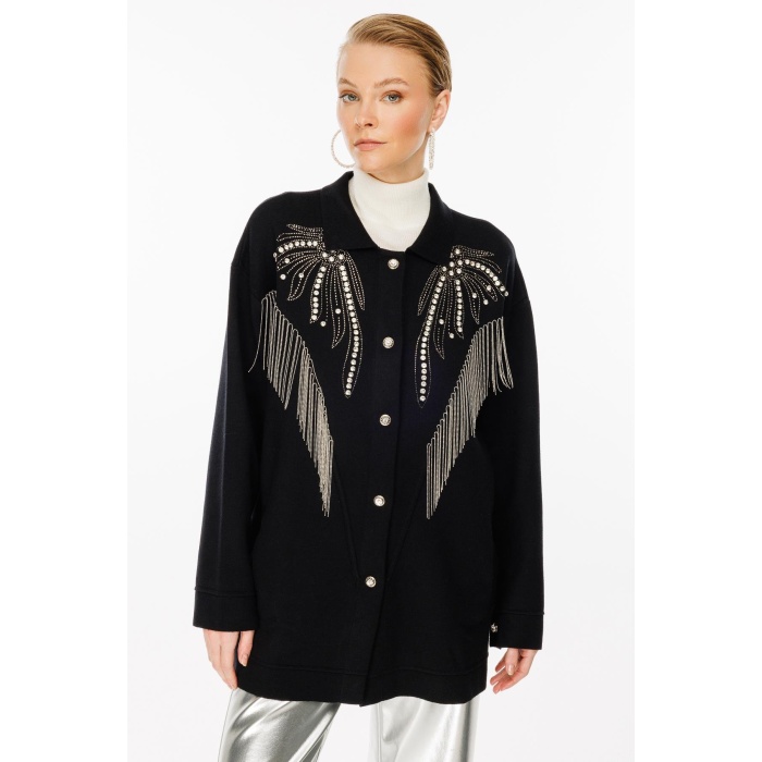 YENİ GHİSA KADIN TAŞ İŞLEME DETAYLI HIRKA 5KOBHRK3899