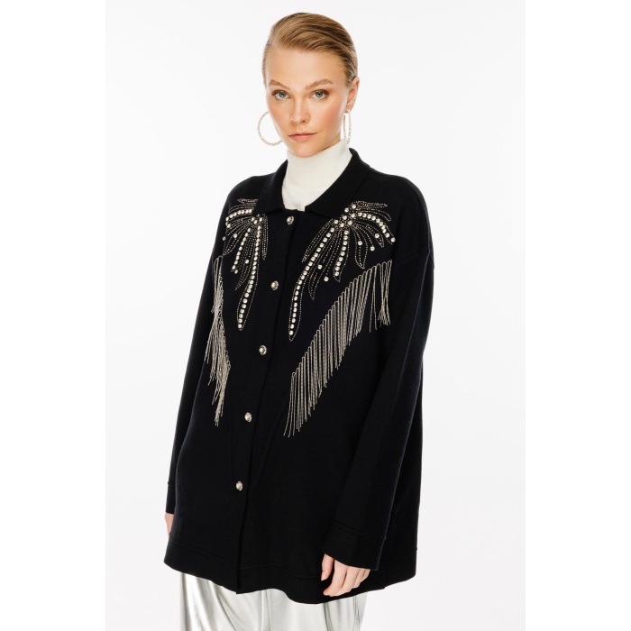 YENİ GHİSA KADIN TAŞ İŞLEME DETAYLI HIRKA 5KOBHRK3899