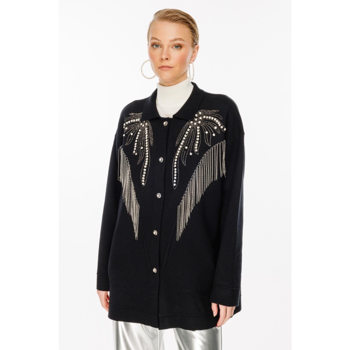 YENİ GHİSA KADIN TAŞ İŞLEME DETAYLI HIRKA 5KOBHRK3899