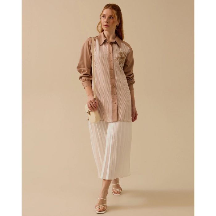 YENİ SEÇİL KADIN nakışlı çizgili tunik 10002421211031