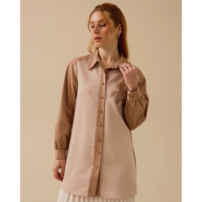 YENİ SEÇİL KADIN nakışlı çizgili tunik 10002421211031